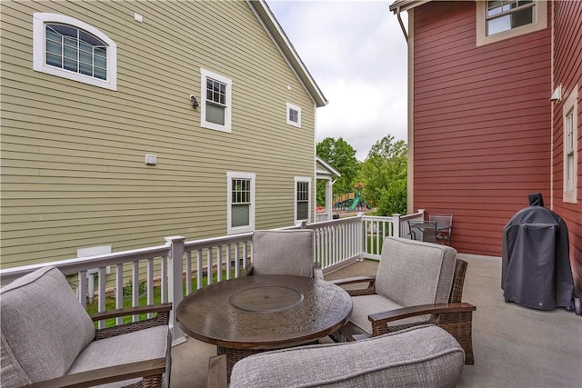 413 Cayuga Cir, Marshall, PA 16046 - wooden terrace with a grill and outdoor dining area