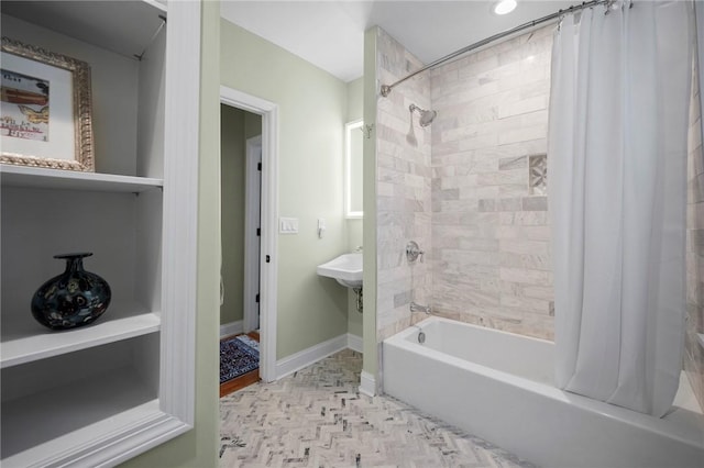 215 Emerson St, Shadyside, PA 15206 - bathroom featuring shower / bath combo and baseboards