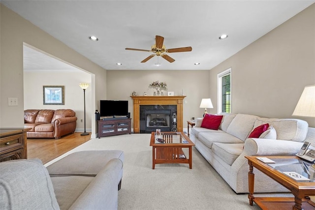 110 Northgate, West Mifflin, PA 15122 - living area featuring ceiling fan, recessed lighting, and a high end fireplace