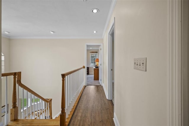 110 Northgate, West Mifflin, PA 15122 - corridor with an upstairs landing, recessed lighting, ornamental molding, and wood finished floors