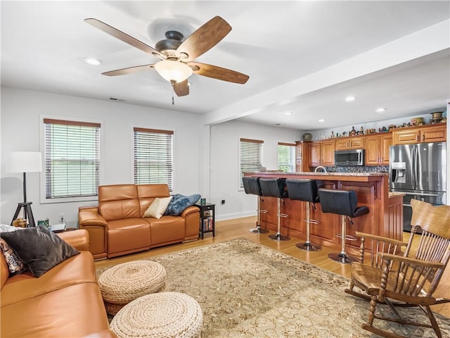 1556 Island Ave, Stowe Twp, PA 15136 - living area featuring light wood-style flooring, recessed lighting, and a ceiling fan