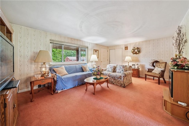 23 Corbett Ave, Hempfield Twp Wml, PA 15642 - living room featuring wallpapered walls and light carpet