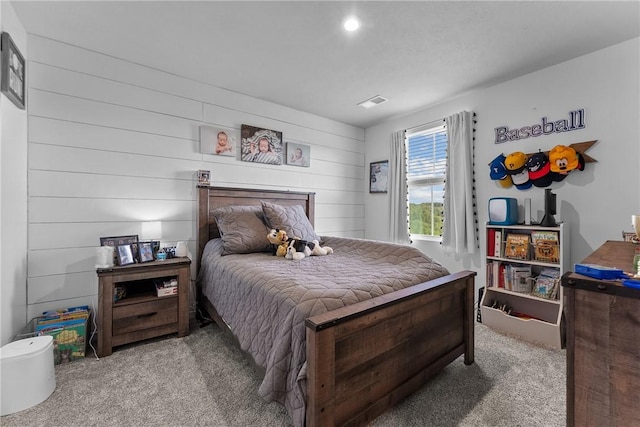 226 Stevens Ct, South Strabane, PA 15301 - carpeted bedroom featuring wood walls