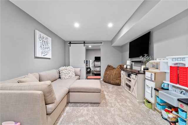 226 Stevens Ct, South Strabane, PA 15301 - carpeted living room with a barn door and recessed lighting