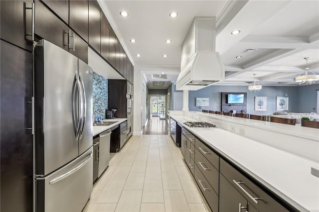 489 Nolan Cir, Cranberry Twp, PA 16066 - kitchen with appliances with stainless steel finishes, recessed lighting, light countertops, custom exhaust hood, and light tile patterned floors