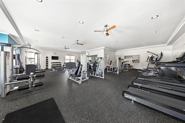 489 Nolan Cir, Cranberry Twp, PA 16066 - workout area with crown molding, a ceiling fan, and recessed lighting