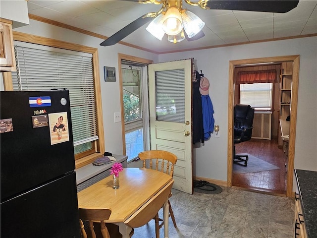 418 S Main St, Slippery Rock Boro, PA 16057 - dining room with ornamental molding, a ceiling fan, and an office area