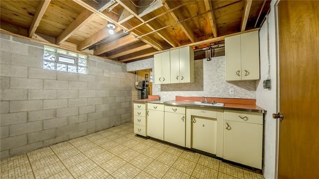 11297 Highpoint Dr, Penn Hills, PA 15235 - kitchen with a sink and concrete block wall