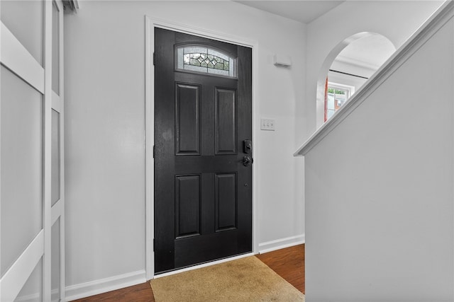 1020 Granite Dr, South Fayette, PA 15057 - foyer entrance featuring dark wood-style floors and arched walkways