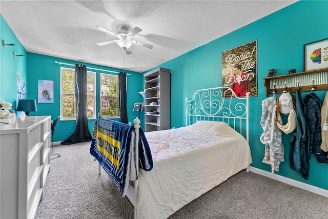 1020 Granite Dr, South Fayette, PA 15057 - bedroom with carpet floors, ceiling fan, and a textured ceiling