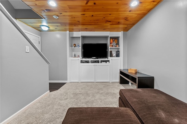 1020 Granite Dr, South Fayette, PA 15057 - living room featuring carpet, wood ceiling, and recessed lighting