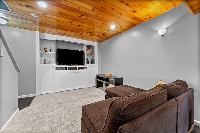 1020 Granite Dr, South Fayette, PA 15057 - living area featuring carpet flooring, wooden ceiling, and recessed lighting