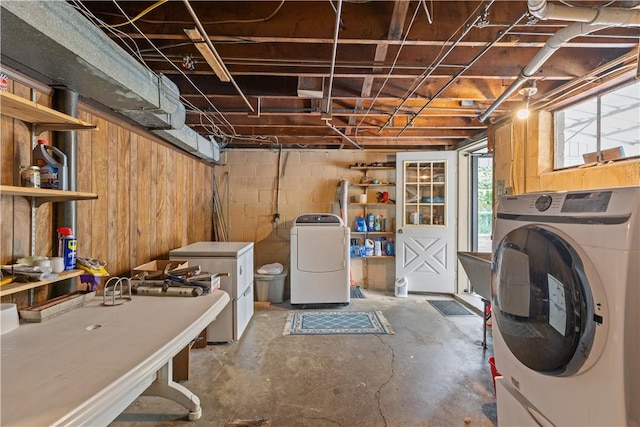 1031 Stratmore St, Ingram, PA 15205 - below grade area featuring independent washer and dryer and wood walls