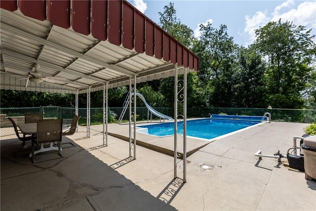 1031 Stratmore St, Ingram, PA 15205 - view of pool with a water slide, a patio, and a ceiling fan