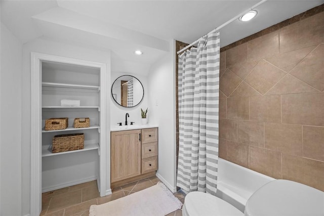 1313 Ingham St, Marshall Shadeland, PA 15212 - bathroom with vanity, recessed lighting, tile patterned flooring, and shower / bath combo with shower curtain