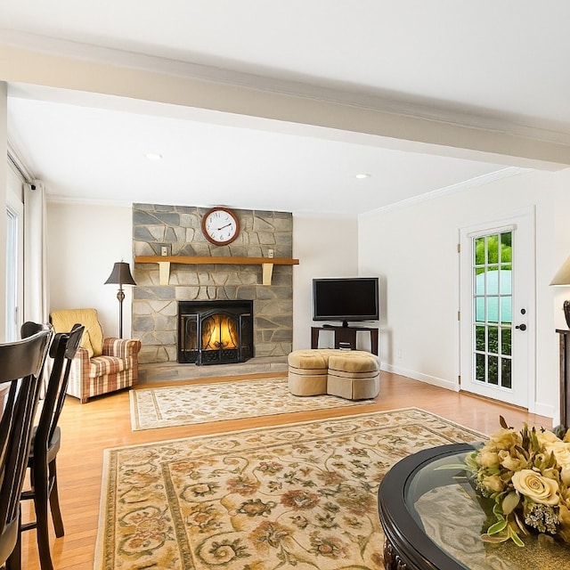 5 Robin Dr, South Strabane, PA 15301 - living area featuring wood finished floors, ornamental molding, and a fireplace