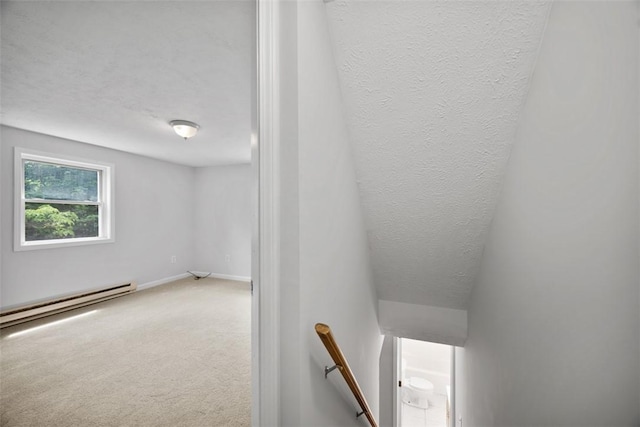 1153 Robinson Hwy, Robinson Twp Wsh, PA 15057 - stairway with baseboard heating, carpet floors, and a textured ceiling