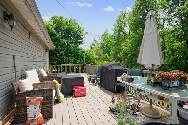 1153 Robinson Hwy, Robinson Twp Wsh, PA 15057 - wooden deck with outdoor lounge area, outdoor dining area, grilling area, and view of scattered trees