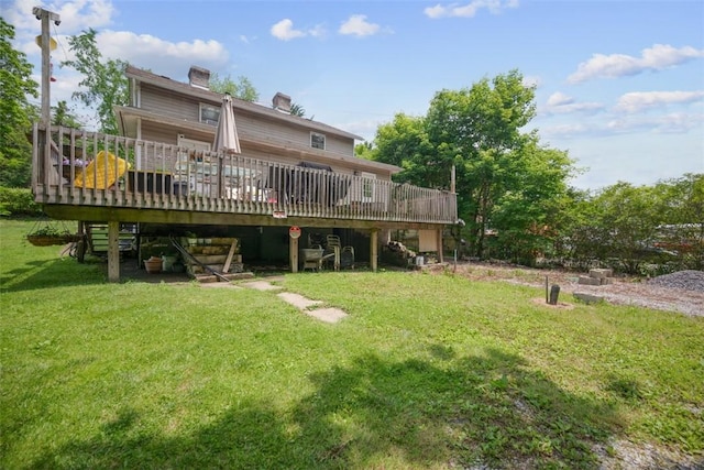 1153 Robinson Hwy, Robinson Twp Wsh, PA 15057 - rear view of house featuring a chimney, a yard, and a wooden deck