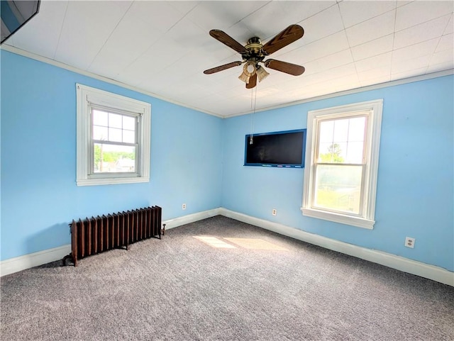 323 E 2nd St, Derry Boro, PA 15627 - spare room with radiator, carpet flooring, ceiling fan, and crown molding