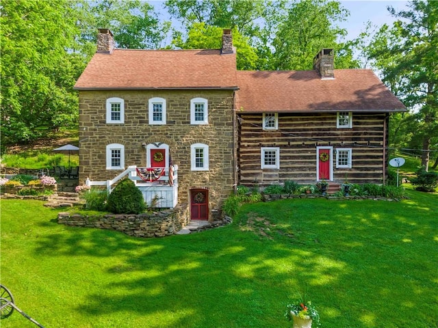 117 Havers Hill Rd, Jefferson/Mather, PA 15344 - view of front of property featuring a chimney, a front yard, and stone siding