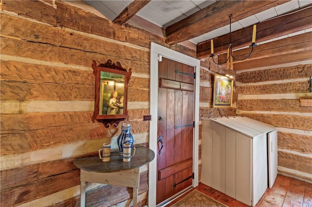 117 Havers Hill Rd, Jefferson/Mather, PA 15344 - interior space with wooden walls, beam ceiling, and wood finished floors