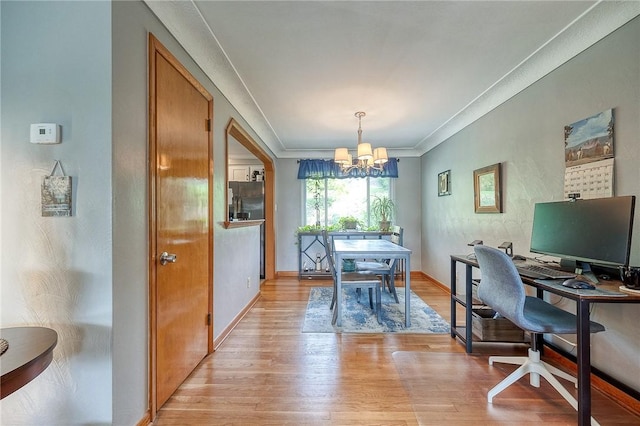 1199 Clover Circle Ct, Baldwin Boro, PA 15227 - home office featuring a chandelier, light wood finished floors, and ornamental molding