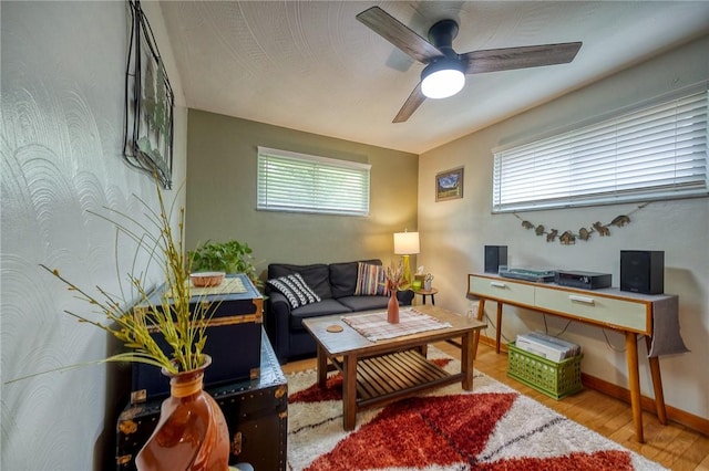 1199 Clover Circle Ct, Baldwin Boro, PA 15227 - living room with wood finished floors, ceiling fan, and a desk