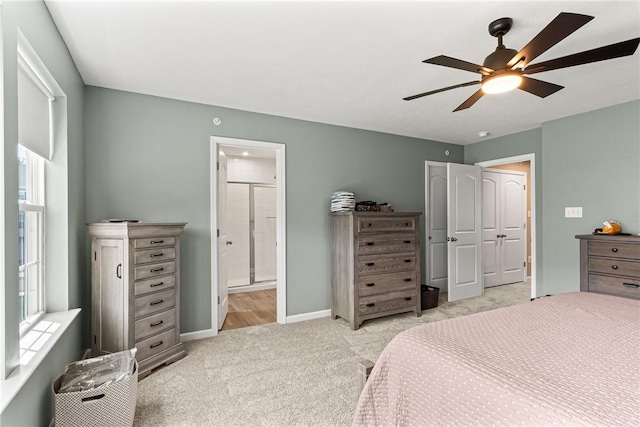 136 Sweetwater Dr, Moon/Crescent Twp, PA 15108 - bedroom with carpet floors, a ceiling fan, and ensuite bathroom