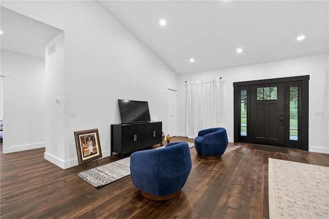 521 Creek Rd, Smith, PA 15019 - entrance foyer featuring dark wood-type flooring, recessed lighting, and high vaulted ceiling