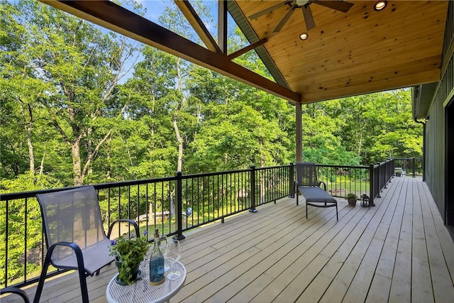 521 Creek Rd, Smith, PA 15019 - deck with a ceiling fan and a view of trees