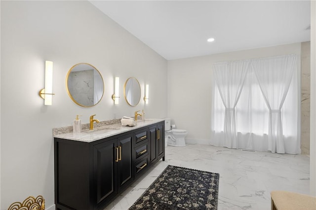 521 Creek Rd, Smith, PA 15019 - bathroom with double vanity, marble finish floors, and recessed lighting