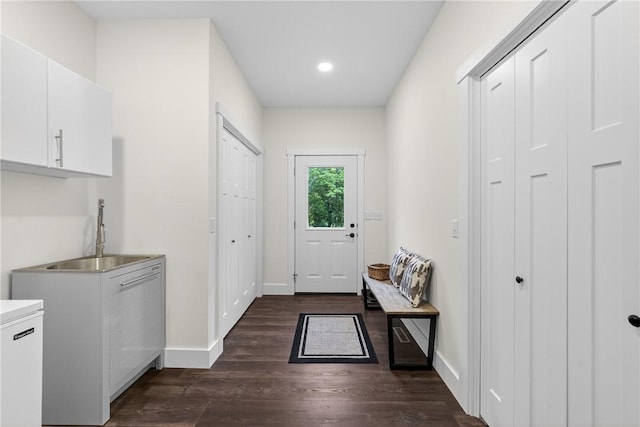 521 Creek Rd, Smith, PA 15019 - doorway to outside featuring dark wood finished floors and recessed lighting