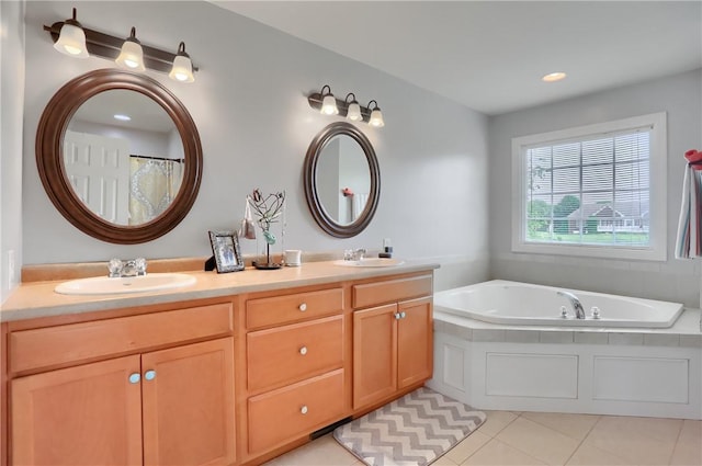 490 Tara Ct, Clinton Twp, PA 16056 - full bathroom with double vanity, tile patterned floors, a garden tub, and recessed lighting