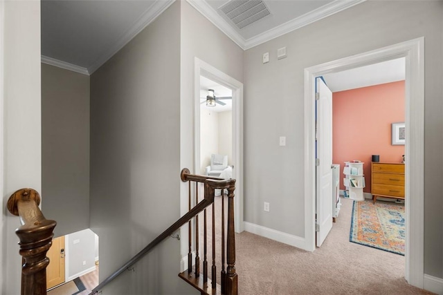 403 Cayuga Cir, Marshall, PA 16046 - hall featuring an upstairs landing, crown molding, and carpet flooring