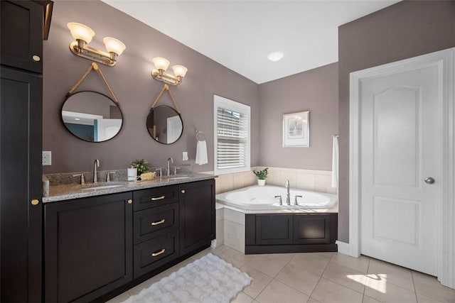 403 Cayuga Cir, Marshall, PA 16046 - bathroom featuring double vanity, a garden tub, and tile patterned flooring