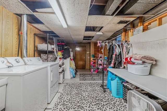 360 Jo Ann Dr, Monessen, PA 15062 - laundry room with independent washer and dryer and wooden walls