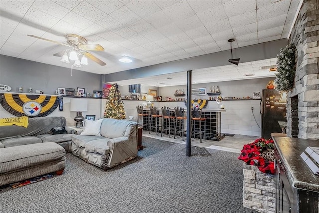 360 Jo Ann Dr, Monessen, PA 15062 - carpeted living area with a dry bar and ceiling fan