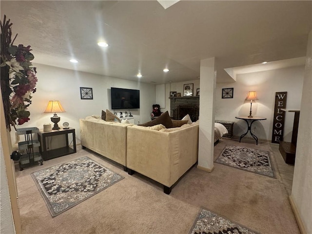 5301 Ranchview Dr, Baldwin Boro, PA 15236 - carpeted living area featuring recessed lighting and a fireplace