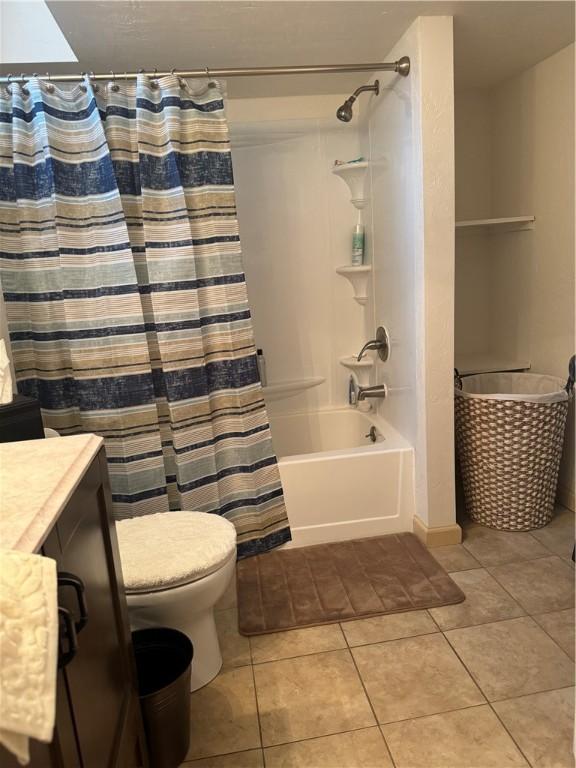 5301 Ranchview Dr, Baldwin Boro, PA 15236 - full bath featuring tile patterned flooring, shower / tub combo with curtain, and vanity