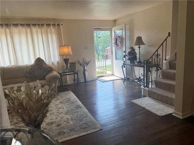 5301 Ranchview Dr, Baldwin Boro, PA 15236 - living room featuring stairs and wood finished floors