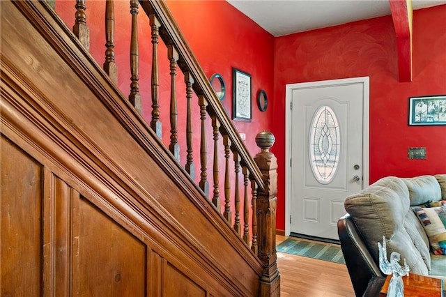 322 Darsie St, Bloomfield, PA 15224 - entryway featuring light wood-style flooring and stairs