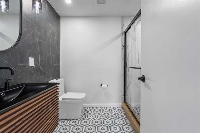 4736 Doyle Rd, Whitehall, PA 15227 - full bathroom with tile patterned flooring, a shower stall, vanity, and backsplash