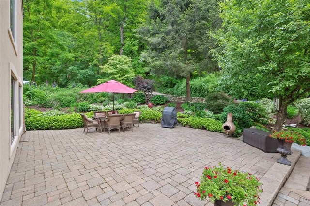 337 Fox Chapel Rd, Fox Chapel, PA 15238 - view of patio / terrace with grilling area, a view of trees, and outdoor dining area