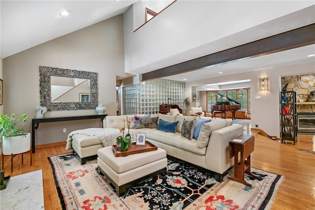 337 Fox Chapel Rd, Fox Chapel, PA 15238 - living area featuring light wood finished floors, recessed lighting, and high vaulted ceiling