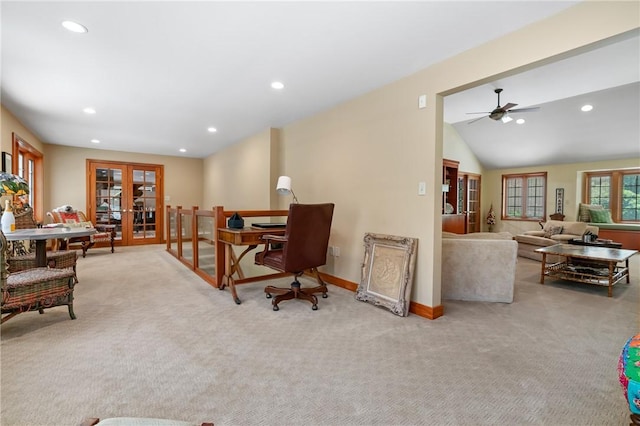 337 Fox Chapel Rd, Fox Chapel, PA 15238 - living area featuring french doors, carpet flooring, recessed lighting, a desk, and a ceiling fan