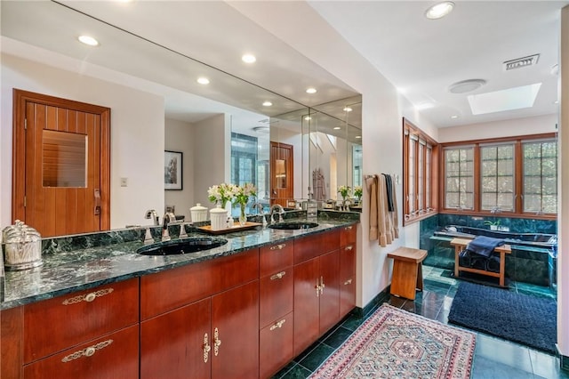 337 Fox Chapel Rd, Fox Chapel, PA 15238 - full bathroom featuring recessed lighting, double vanity, and a skylight