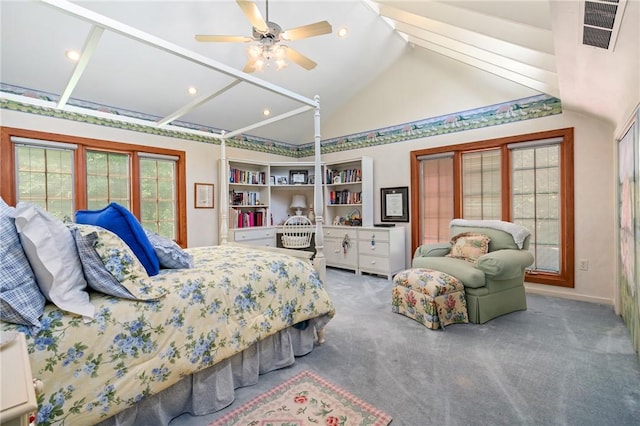 337 Fox Chapel Rd, Fox Chapel, PA 15238 - carpeted bedroom with lofted ceiling, ceiling fan, and recessed lighting
