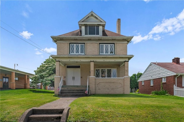 1518 Carlisle St, Natrona Hts/Harrison Twp, PA 15065 - traditional style home with brick siding, a chimney, a front yard, and a porch