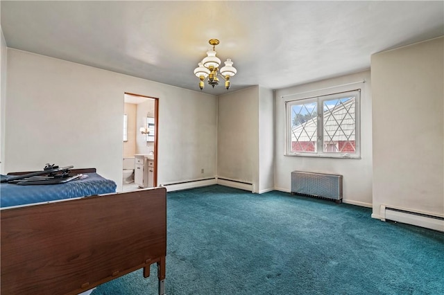 1518 Carlisle St, Natrona Hts/Harrison Twp, PA 15065 - unfurnished bedroom with radiator heating unit, a chandelier, baseboard heating, and carpet flooring